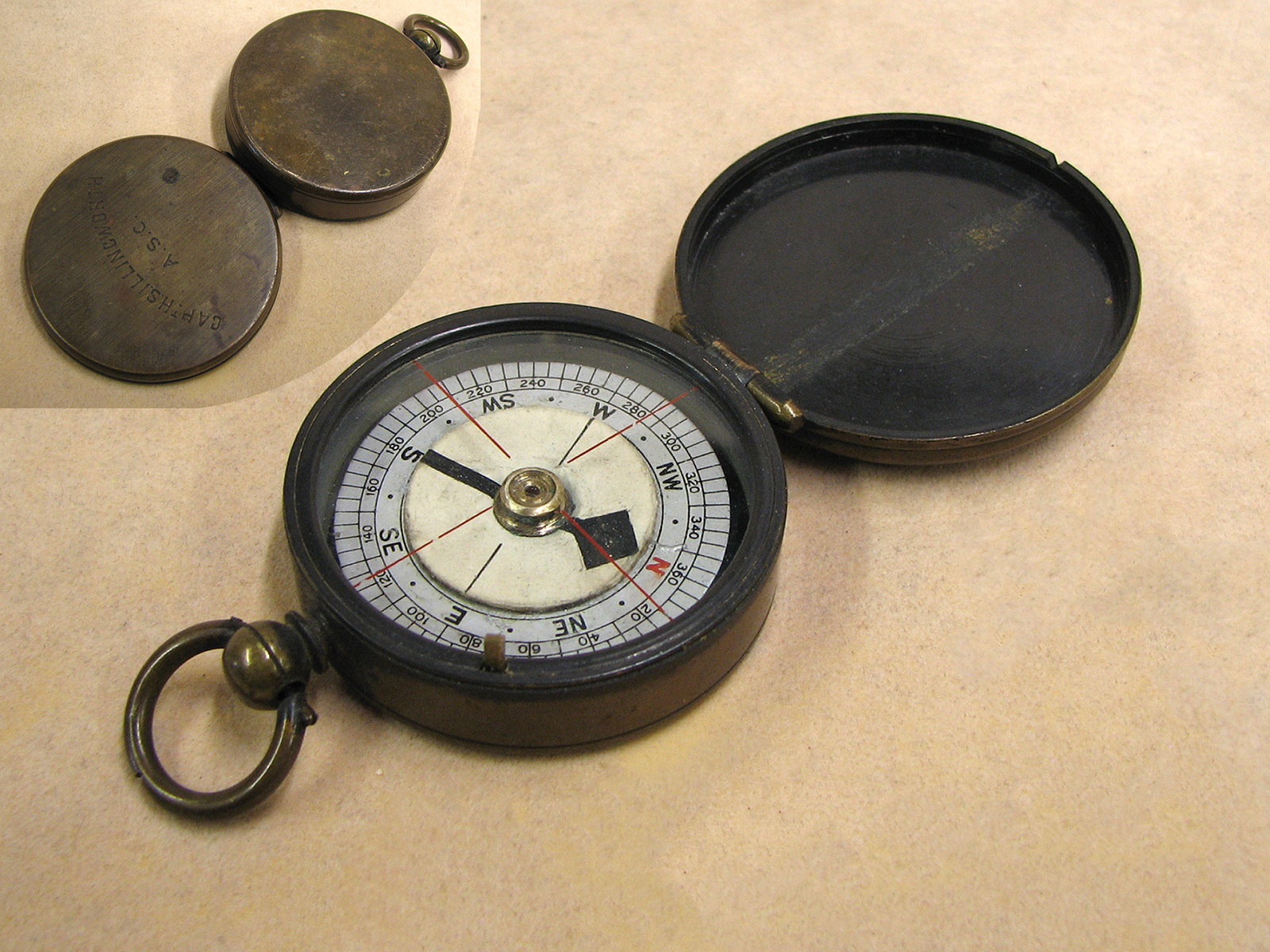 WWI Verners Mark III style hunter compass inscribed 'CAPT H.S.ILLINGWORTH A.S.C.'